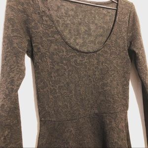 Scoop Neck Long Sleeve Skater Dress - Black